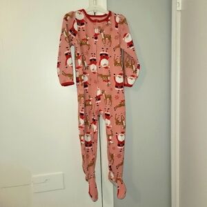 Just One You by Carter's 4T Pink Santa & Reindeer Fuzzy Footie Pajamas
